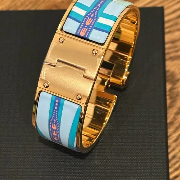 Hermes Gold and Blue Women's Cuff Bracelet - Picture 6 of 11